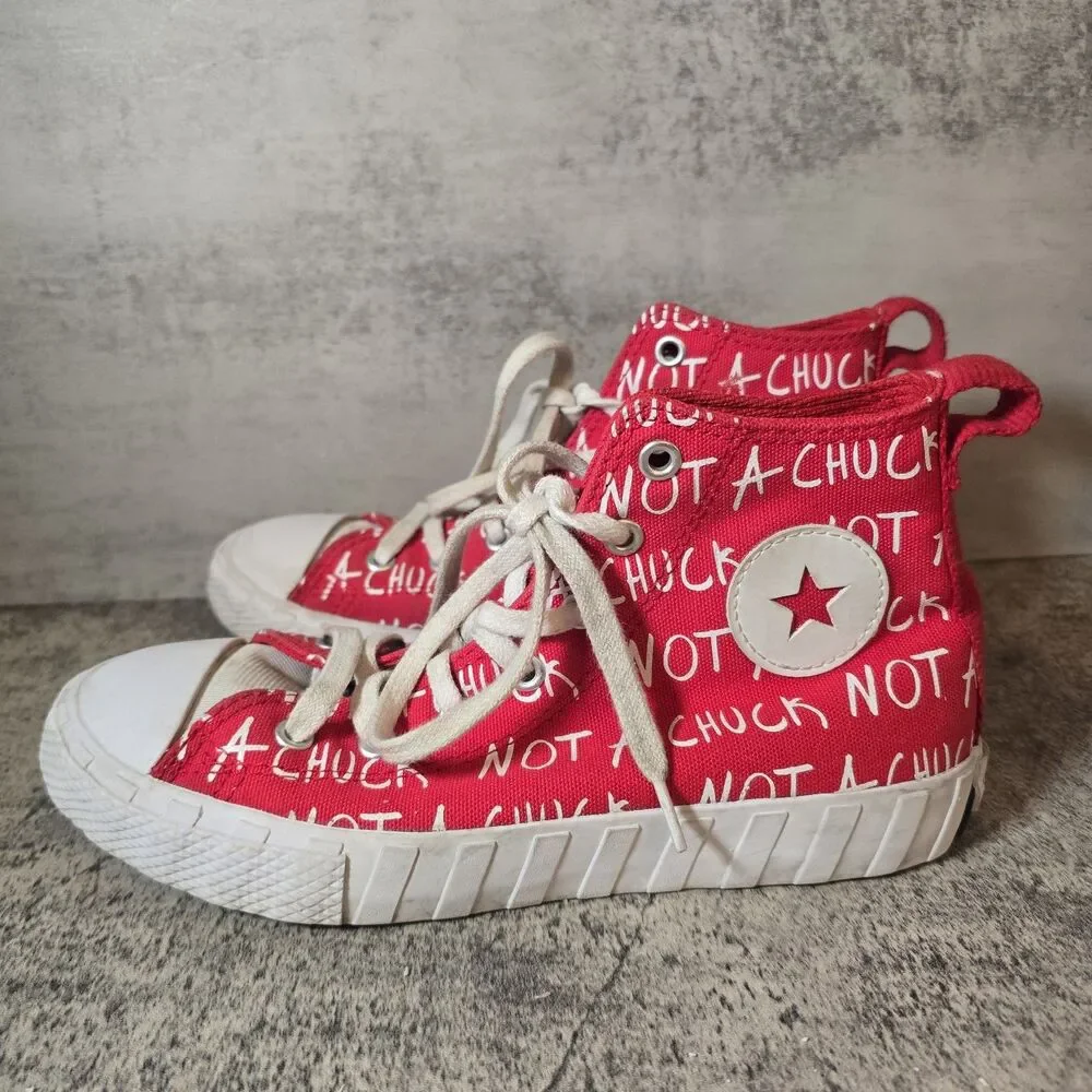 Converse UNT1TL3D High Not A Chuck - Red Youth Sz 3 High Tops Logo Spellout